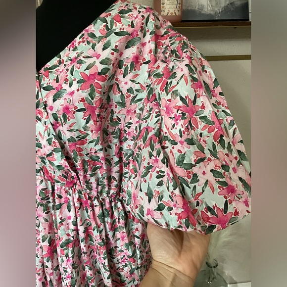 And The Why Floral Surplice Puff Sleeve Dress, Pink - Picture 11 of 13
